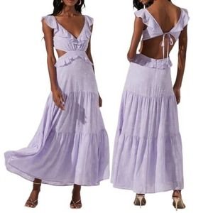 Astr The Label Dress Sz Small Cut Out Flutter Lilac Purple Open Back Spaghetti